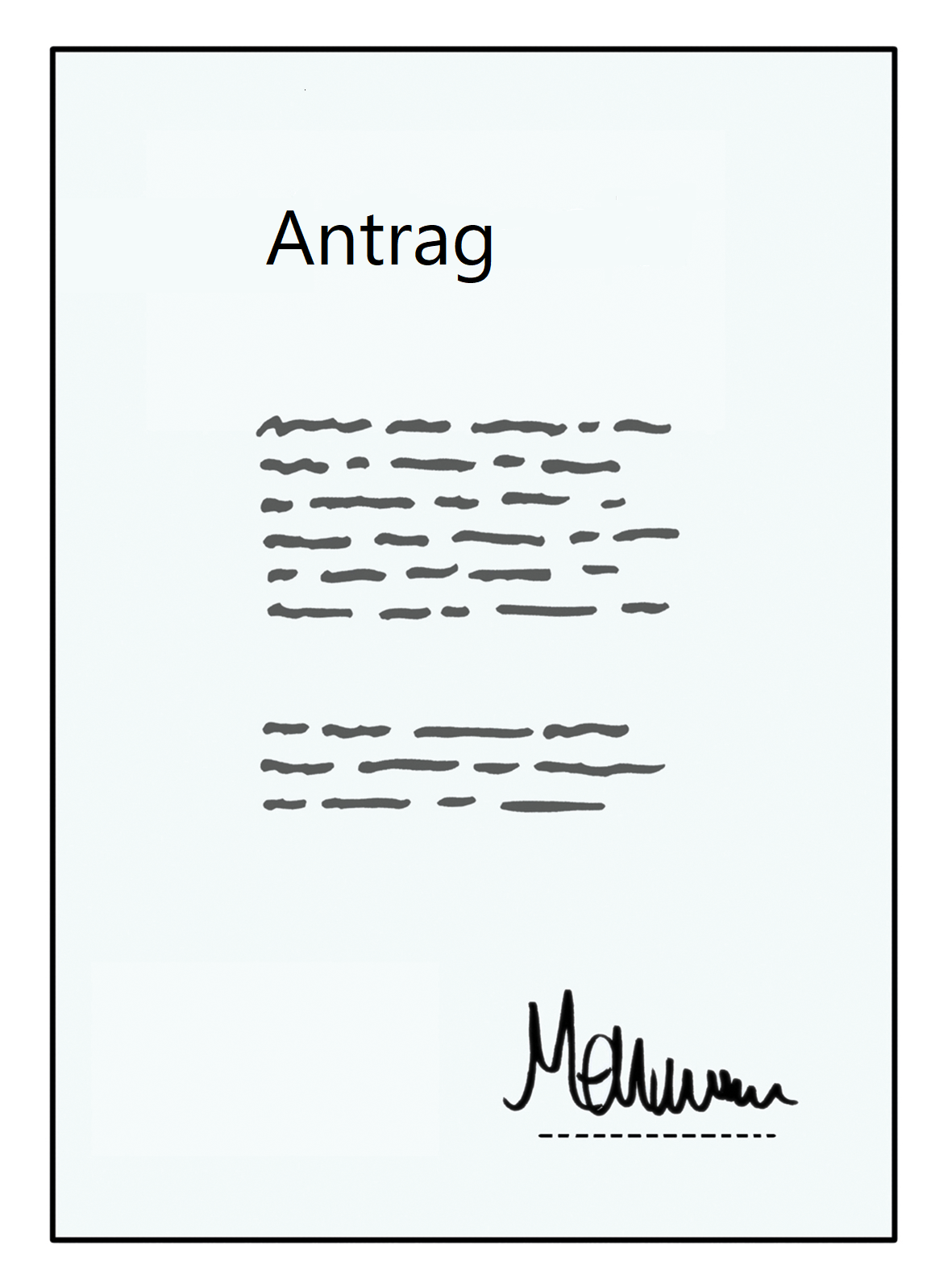 Ein Formular mit Text und Unterschrift, beschriftet als "Antrag".