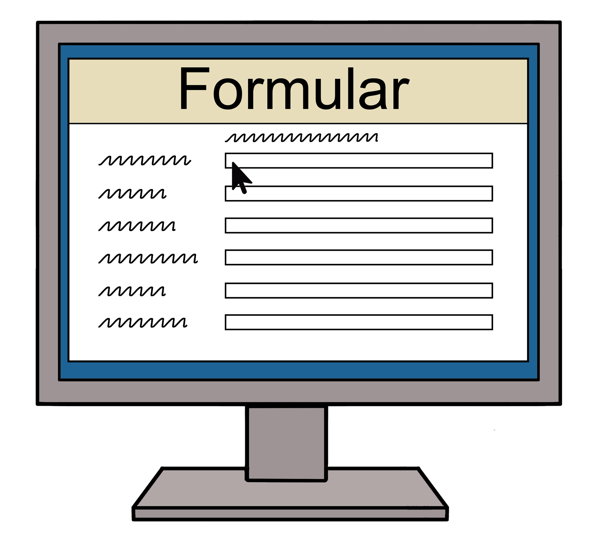 Computerbildschirm mit einem Formular, das mehrere Eingabefelder und den Titel 'Formular' zeigt.